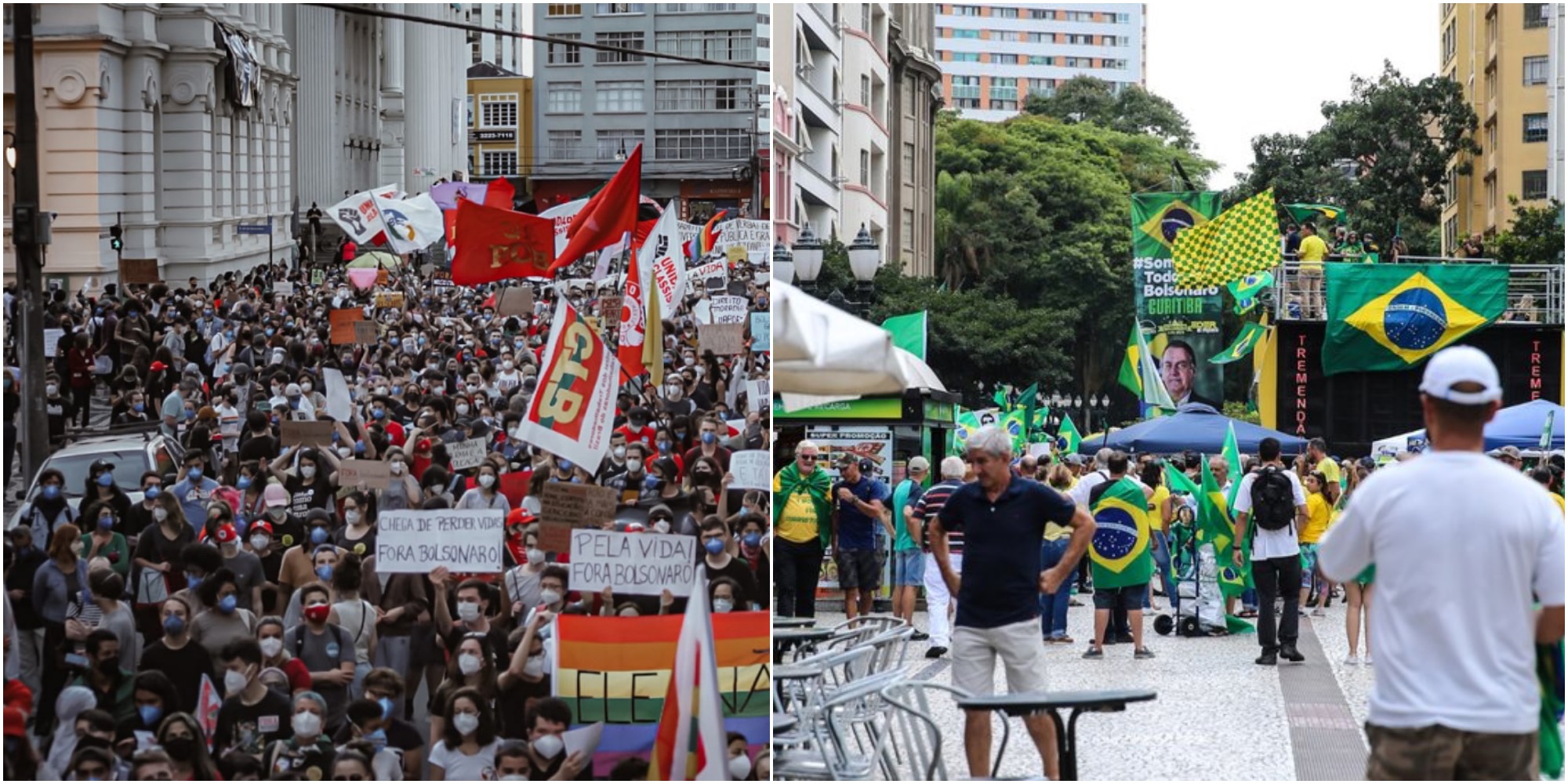 PR - Curitiba - 01/23/2021 - CURITIBA, CARRETA AGAINST THE BOLSONARO  GOVERNMENT - Vehicles are seen during a demonstration in front of the  Iguacu Palace in the city of Curitiba, this Saturday (